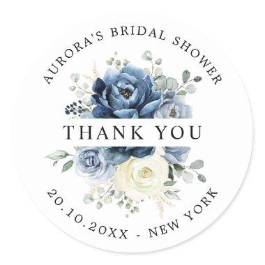 Dusty Blue Navy Champagne Bridal Shower Thank you Classic Round Sticker