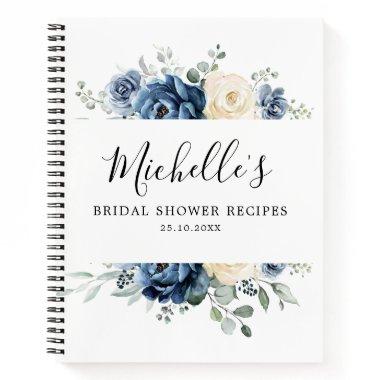 Dusty Blue Navy Champagne Ivory Bridal Shower Notebook