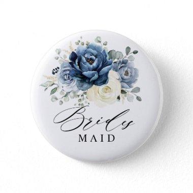Dusty Blue Navy Champagne Ivory Bridesmaid Button