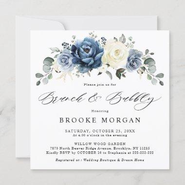 Dusty Blue Navy Champagne Ivory Brunch and Bubbly Invitations