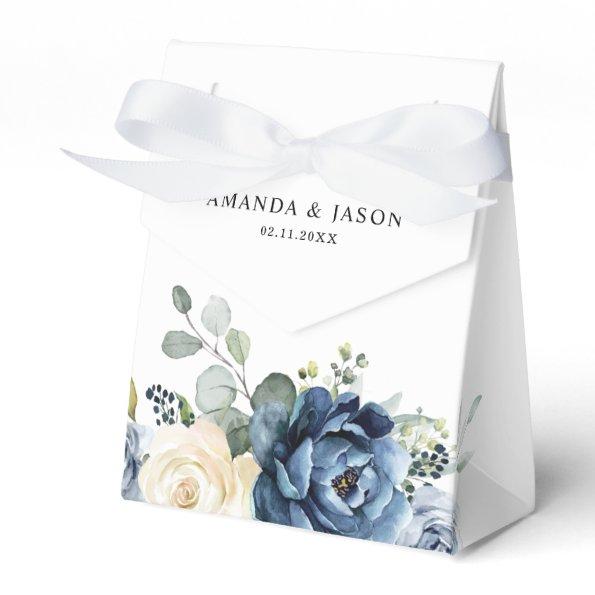 Dusty Blue Navy Champagne Ivory Floral Wedding Favor Box