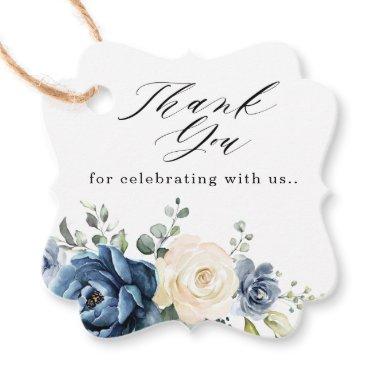 Dusty Blue Navy Champagne Ivory Floral Wedding Favor Tags