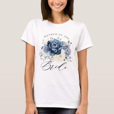 Dusty Blue Navy Champagne Ivory Floral Wedding T-Shirt