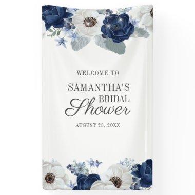 Dusty Blue Navy Floral Bloom Bridal Shower Banner