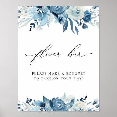 Dusty Blue Navy Floral Bridal Shower Flower Bar Poster