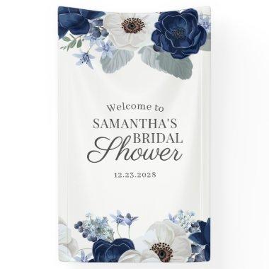 Dusty Blue Navy Floral Bridal Shower Script Banner