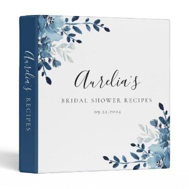 Dusty Blue Navy Floral Recipe 3 Ring Binder