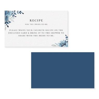 Dusty Blue Navy Floral Recipe Enclosure Invitations