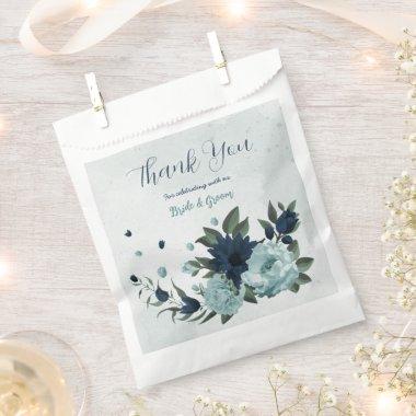 Dusty blue navy flowers botanical wedding favor bag