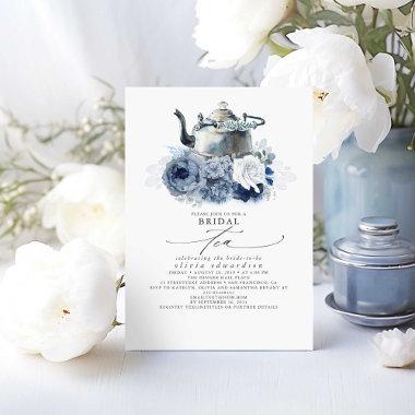 Dusty Blue Navy Flowers Elegant  Tea