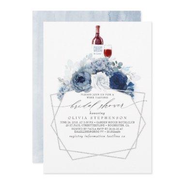 Dusty Blue Navy Flowers Wine Tasting