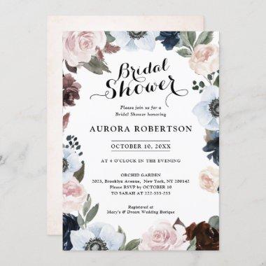Dusty blue navy mauve and blush pink Bridal Shower Invitations