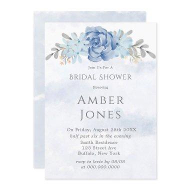 Dusty Blue Painted Peony Bridal Shower Invitations