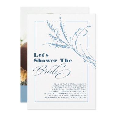 Dusty Blue Pampas Grass Boho Bridal Shower Photo Invitations