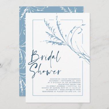 Dusty Blue Pampas Grass Modern Boho Bridal Shower Invitations