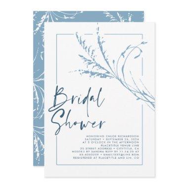 Dusty Blue Pampas Grass Modern Boho Bridal Shower Invitations