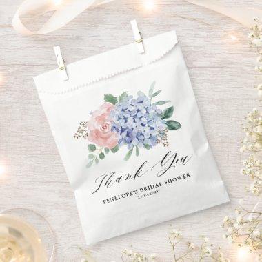 Dusty Blue Pastel Pink hydrangeas Bridal Shower Favor Bag