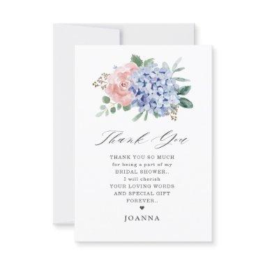 Dusty Blue Pastel Pink hydrangeas Bridal Shower Thank You Invitations