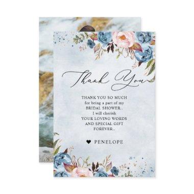 Dusty Blue Peach Blush Botanical Bridal Shower Th Thank You Invitations