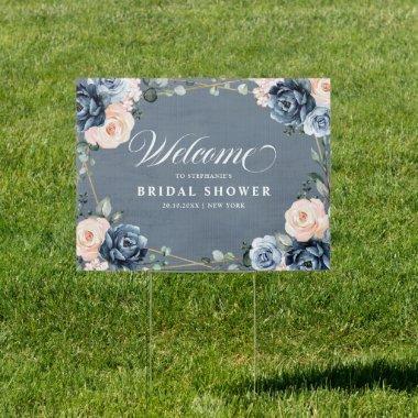 Dusty Blue Peach Blush  Welcome Sign