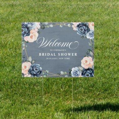 Dusty Blue Peach Blush Bridal Shower Welcome Sign