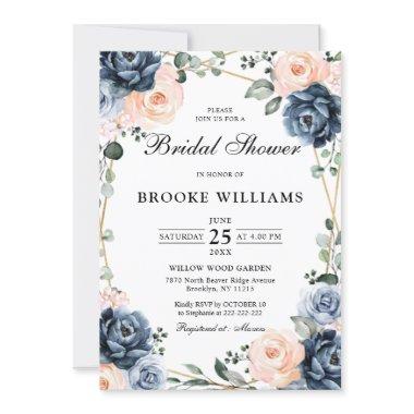 Dusty Blue Peach Blush Geometric Bridal Shower Inv Invitations