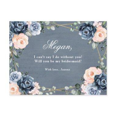 Dusty Blue Peach Blush Will You Be My Bridesmaid PostInvitations