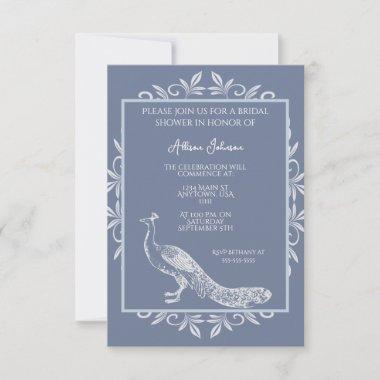 Dusty Blue Peacock Flourish Bridal Shower Invitations