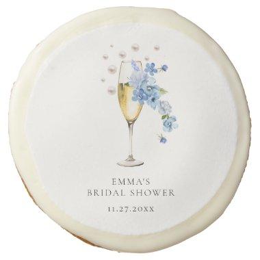 Dusty Blue Pearls & Prosecco Bridal Shower Favor Sugar Cookie