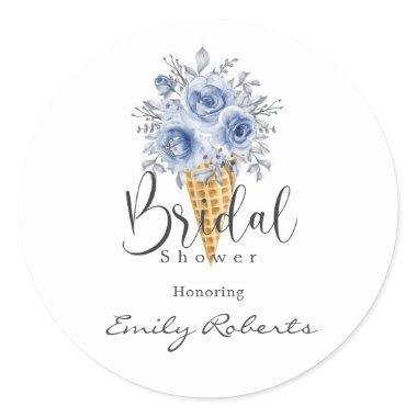 Dusty Blue Peony Ice Cream Cone  Classic Round Sticker