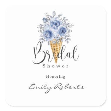 Dusty Blue Peony Ice Cream Cone  Square Sticker