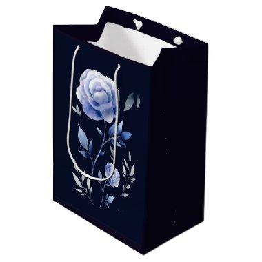 dusty blue peony rose navy blue elegant floral medium gift bag