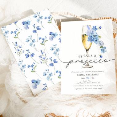 Dusty Blue Petals & Prosecco Bridal Shower Invitations