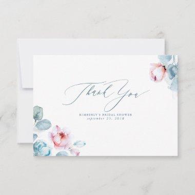 Dusty Blue Pink Floral Elegant Small Thank You