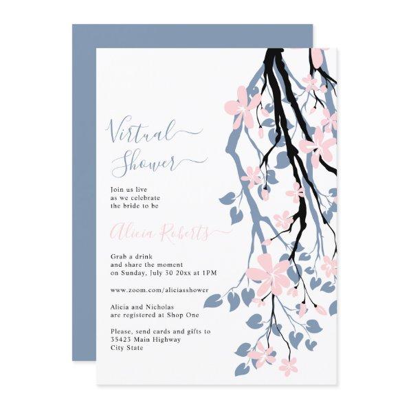 Dusty blue, pink flowers virtual