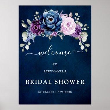 Dusty Blue Purple Blooms Bridal Shower Welcome Po Poster