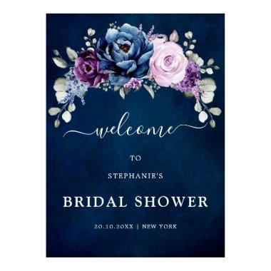 Dusty Blue Purple Blooms Bridal Shower Welcome Po Poster