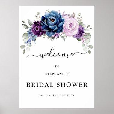 Dusty Blue Purple Blooms Bridal Shower Welcome Poster