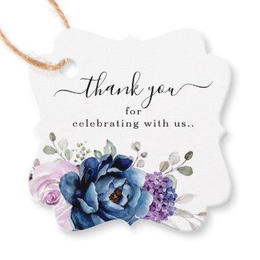 Dusty Blue Purple Blooms Wedding Thank You Favor Tags