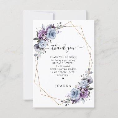 Dusty Blue Purple Lilac Blooms Bridal Shower Thank You Invitations