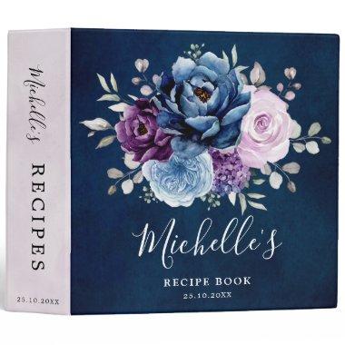 Dusty Blue Purple Navy Bridal Shower Recipe Book 3 3 Ring Binder