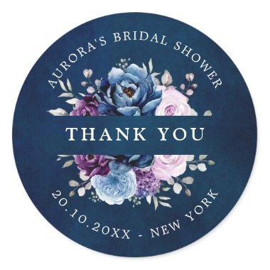 Dusty Blue Purple Navy Bridal shower thank you Cl Classic Round Sticker