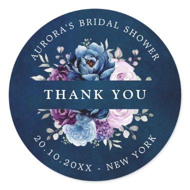 Dusty Blue Purple Navy Bridal shower thank you Cl Classic Round Sticker