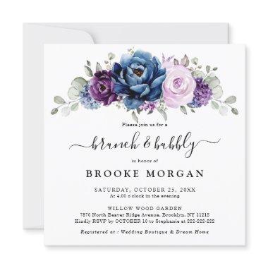 Dusty Blue Purple Navy Lilac Bloom Brunch & Bubbly Invitations