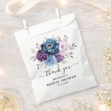 Dusty Blue Purple Navy Lilac Blooms Bridal Shower Favor Bag