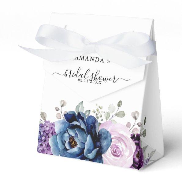 Dusty Blue Purple Navy Lilac Blooms Bridal Shower Favor Box