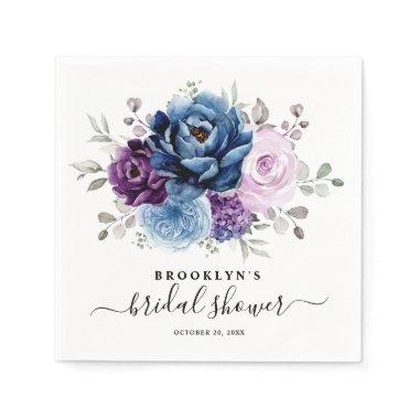Dusty Blue Purple Navy Lilac Blooms Bridal Shower Napkins