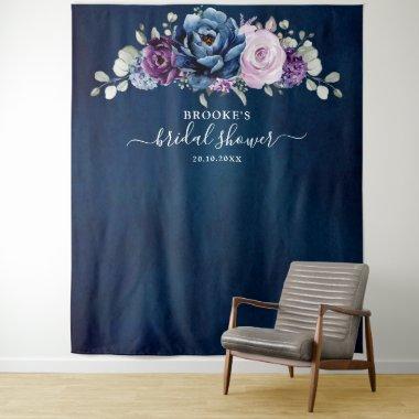 Dusty Blue Purple Navy Lilac Blooms Bridal Shower Tapestry