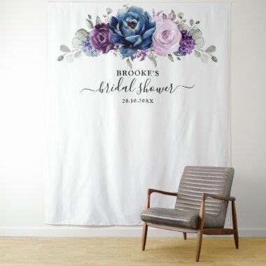Dusty Blue Purple Navy Lilac Blooms Bridal Shower Tapestry