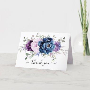 Dusty Blue Purple Navy Lilac Blooms Bridal Shower Thank You Invitations